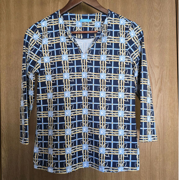 J. Mclaughlin Carly Catalina Cloth Spring Picnic Print 3/4 Sleeve Top - Picture 1 of 12